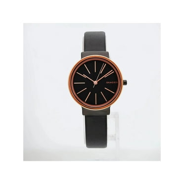 New Skagen Ancher 30mm Rose-Gold Tone Black Dial Leather Ladies Watch SKW2480