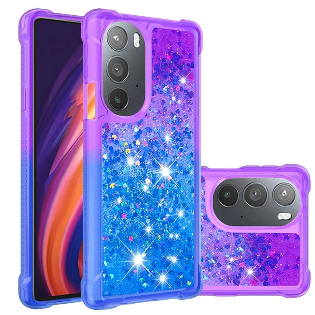 Funda para Motorola Edge 30 Pro Transparente con Brillos Carcasa Protectora Antigolpes con Glitter Brillante