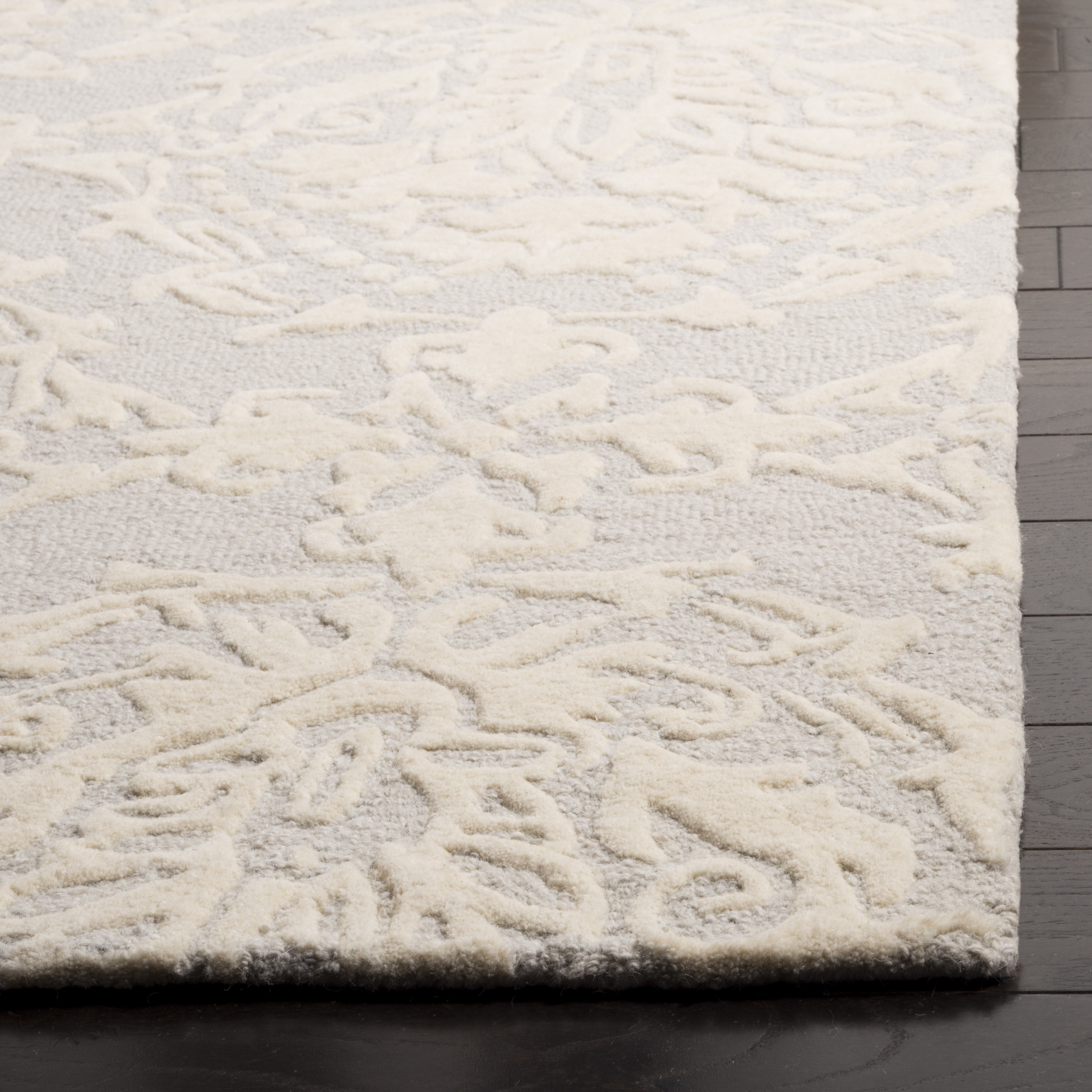 SAFAVIEH Blossom Kestrel Geometric Wool Runner Rug, Light Grey/Ivory, 2'3" x 10'