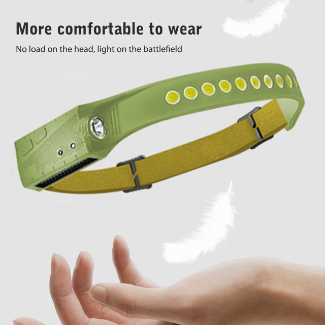 Faro Linterna frontal COB+XPE de 600 mAh con carga USB de inducción de ondas (verde hierba)
