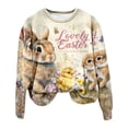 thumbnail image 5 of Women's Casual Rabbit Easter Print Round Neck Long Sleeve Hoodless Sweatshirt Top Beige L, 5 of 7