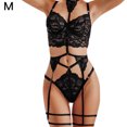 thumbnail image 1 of Conjunto de lencería de encaje sexy para mujer Liguero Sujetador Panty Bralette Ropa interior, Negro, M Monstrate XX000166-06, 1 of 7