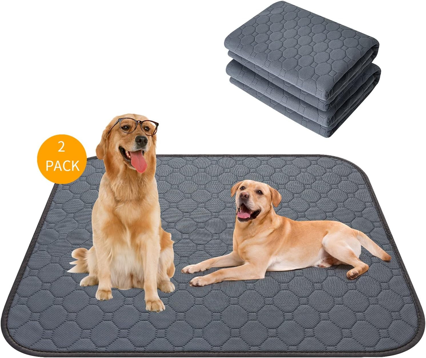 2 Pack Washable Dogs Pee Pads, 18" x 24", Waterproof Reusable Pet