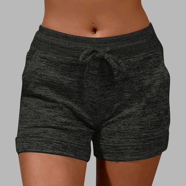 MKLEKYY Pantalones Cortos de Mezclilla para Mujer, Moda Informal, Lisos, Deportivos, con Bolsillo y Cordón, Suaves, Cómodos y Sueltos, para Yoga