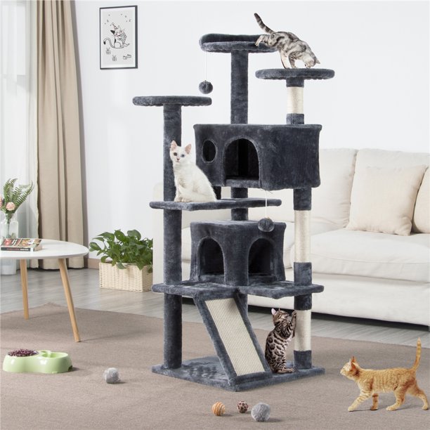 Find the perfect cat tree or cat condo for your cat. yaheetech 55 h cat tree condo kitten tree tower w 2 condos fur ball scratching posts ramp multilevel indoor cat tree dark gray
