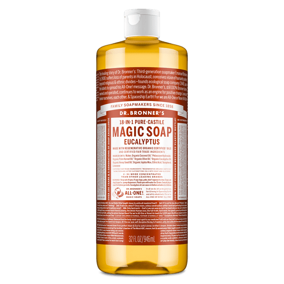 Dr. Bronner's Magic Soap - Eucalyptus - Pure-Castile Liquid Soap - 32 fl oz – for face, body wash, hands