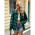 thumbnail image 5 of Womens Button Down Flannel Shirts Long Sleeve Plaid Shackets Business Casual Blouse Top Green L, 5 of 9
