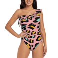 thumbnail image 2 of Yiaed Leopard Print Women One Piece Swimsuits Tummy Control One Shoulder Bathing Suits Pattern Ruffle Swimwear-Small, 2 of 8
