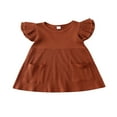 thumbnail image 1 of Robe Fille Bébé Enfant Manches à Volants Poche Longueur Genou Robe Trapèze, 1 of 6