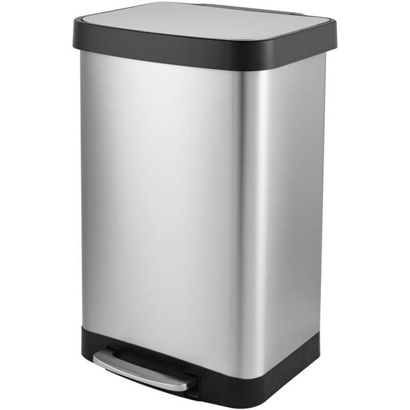 14.5 Gal. Step-On Stainless Steel Metal Household Trash Can with Lid, for Kitchen and Office, Silver