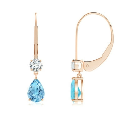 Angara November Birthstone Earrings Pear Swiss Blue Topaz November Birthstone Earrings Pear Swiss Blue Topaz Leverback With Diamond In 14k Rose Gold