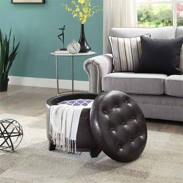 Convenience Concepts Designs4Comfort Round Ottoman in Espresso Faux Leather