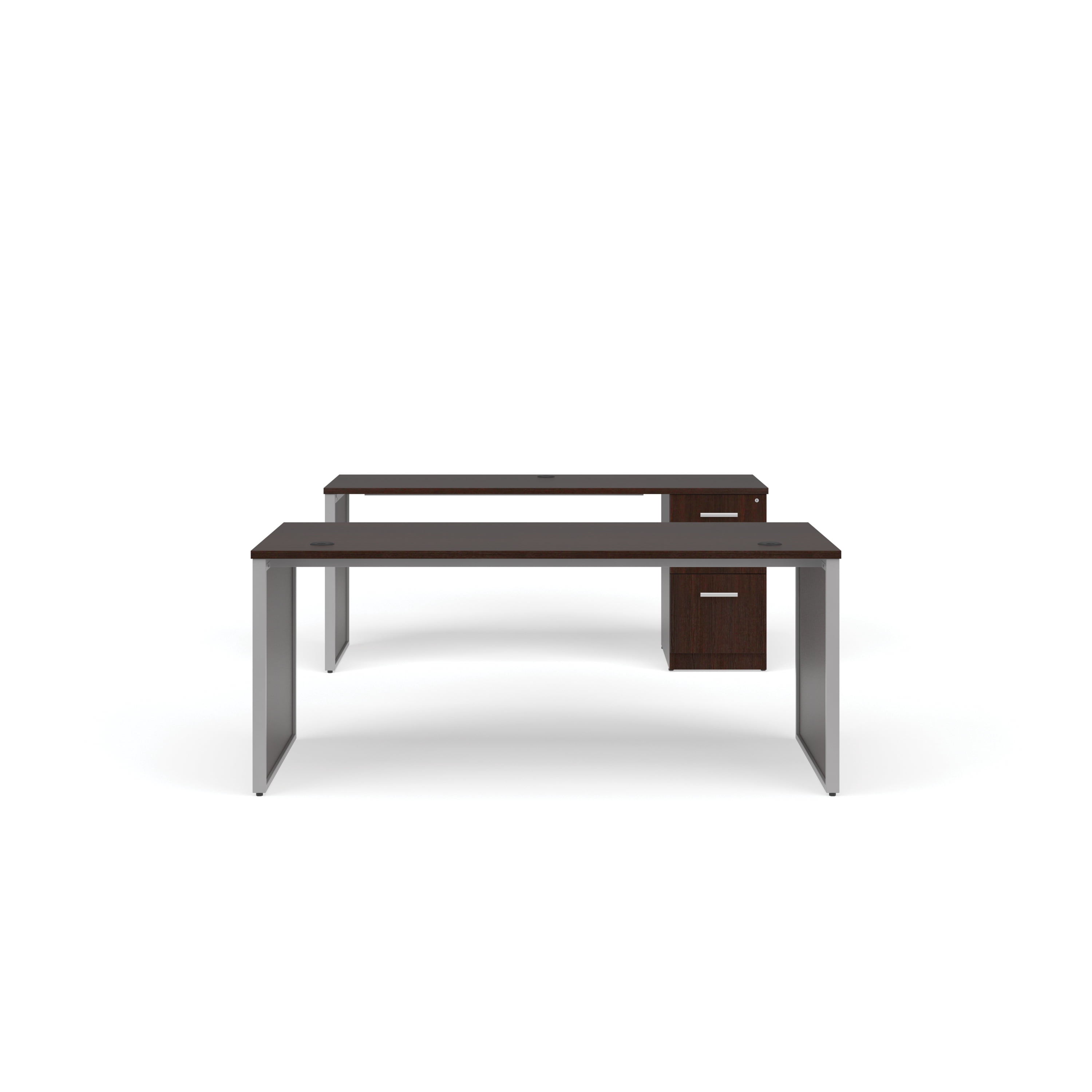 OFM Fulcrum Series Office Furniture Set, 72" Table Desk, 72" Credenza, Filing Cabinet, Leg Panels, in Mahogany
