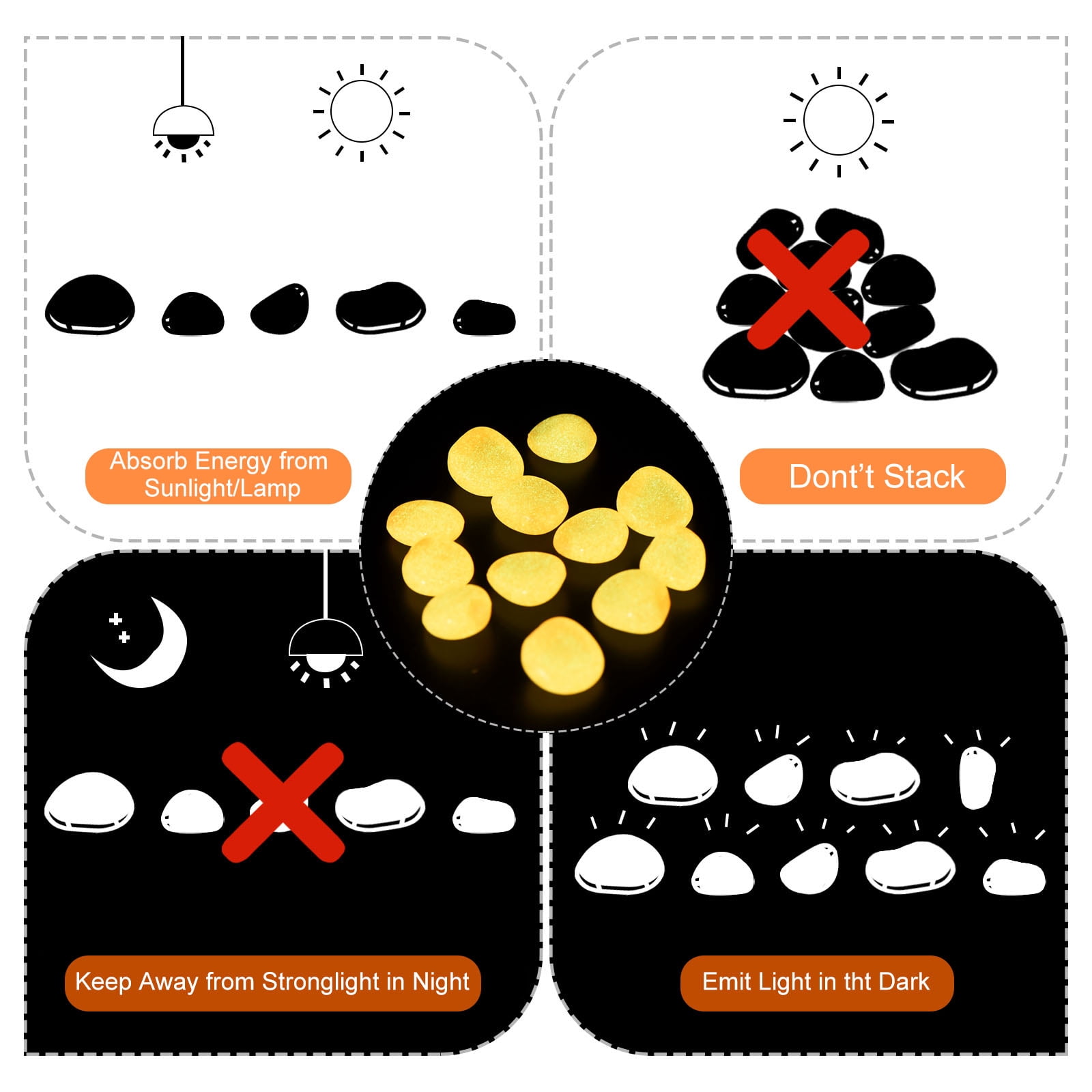 Unique Bargains Glow Rocks Decoration in the Dark Luminous Stones Orange