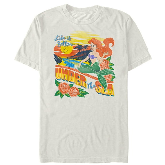 Men's The Little Mermaid Tropical Life  Graphic Tee Cream 3X Large