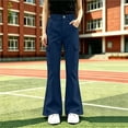 thumbnail image 6 of Fancifize Girls Flare Leg Cargo Pants, School Uniform Flat Button Pants for Teens, Cozy Bell Bottom Trouser with Pockets 5-15 Years, 6 of 6