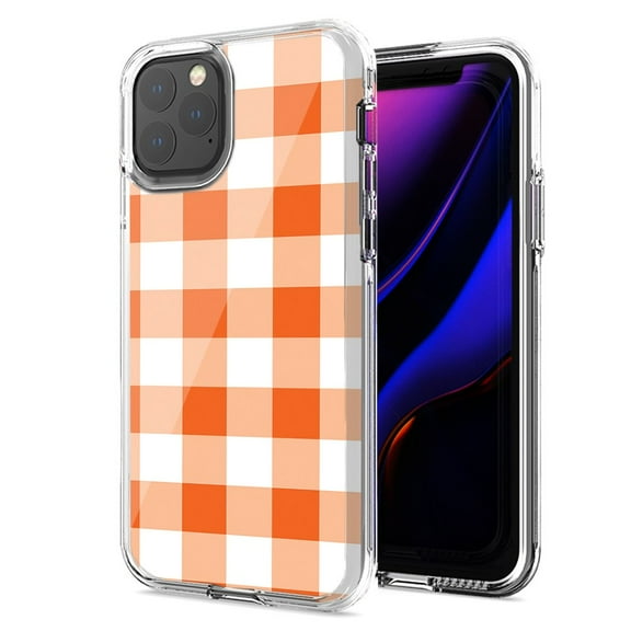 MUNDAZE For Apple iPhone 12/iPhone 12 Pro Orange Plaid Design Double Layer Phone Case Cover