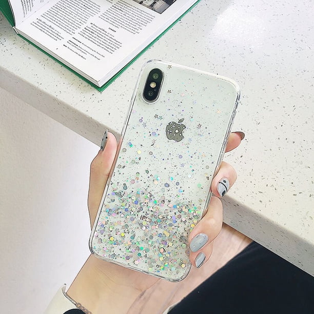 Funda de teléfono de lujo transparente con purpurina para iPhone, carcasa trasera suave con lentejuelas brillantes para iPhone 14, 13, 12, 11 Pro Max, X, XR, XS Max, 7, 8, 6 Plus Fivean unisex