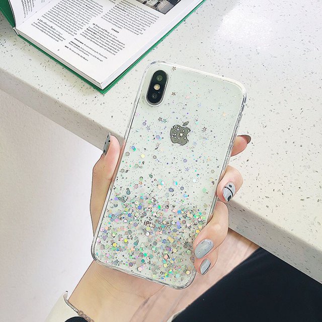 Funda de teléfono de lujo transparente con purpurina para iPhone, carcasa trasera suave con lentejuelas brillantes para iPhone 14, 13, 12, 11 Pro Max, X, XR, XS Max, 7, 8, 6 Plus Fivean unisex