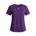 thumbnail image 4 of Miluxas Women's Zip Up Short Sleeve Pullover Top V-Neck Solid Casual T-Shirt Summer Basic Work Daily Outfits Purple, 4 of 6