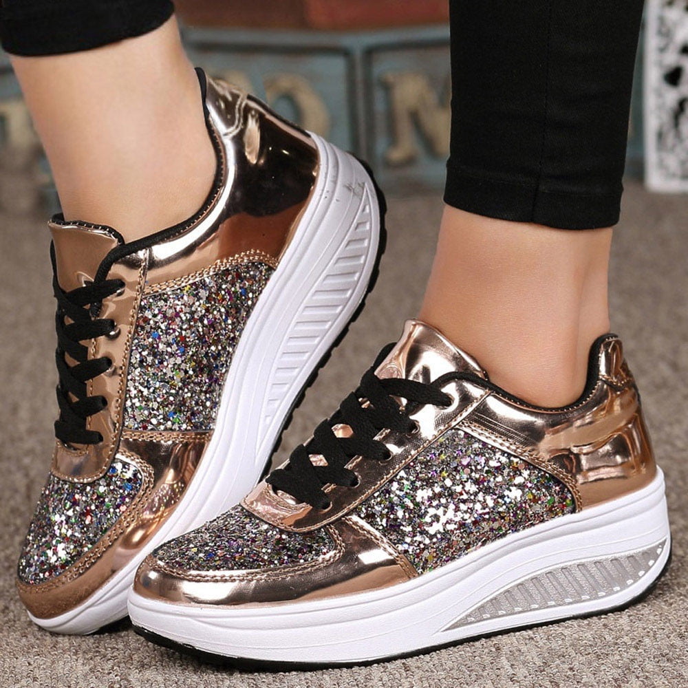 Buy Women's Fashion Casual Breathable Crystal Bling Lace Up Sport Shoes Sneakers  Glitter Tennis Sneakers Comfy Sparkly Rhinestone Bling Running Shoes Shiny  Sequin Flat Heel Shoes(Metallic,9) at Amazon.in