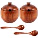 thumbnail image 1 of Caja de sal de madera de 2 piezas, salero con tapa y cuchara, caja de sal redonda, recipiente para sal, diseño de esquina redondeada, para sal, azúcar, té, café, especias, almacenamiento de cond, 1 of 4
