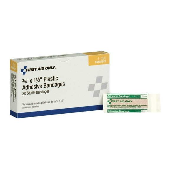 First Aid Only Bandage, Beige, Plastic, PK80 1-080