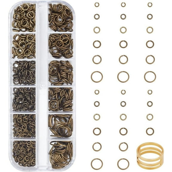 Brass Open Jump Ring 730 Pcs 6 Sizes Unsoldered O Ring Connectors 4mm 5mm 6mm 7mm 8mm 10mm Jewelry Making Findings for Earring Bracelet Necklace DIY Craft Antique Bronze 18~20 Guage