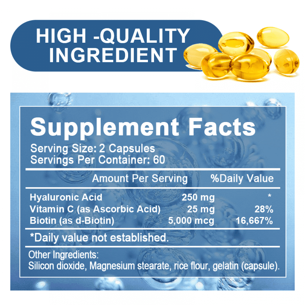 3 PACK Hyaluronic Acid Supplements 250mg | with Biotin 5000mcg & Vitamin C 25mg, 3 in 1 Support - Skin Hydration, Joint Lubrication, Hair and Eye Health, 480 Vegetarian Capsules