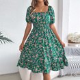thumbnail image 1 of WILLBEST Vestidos De Lino Para Mujer, Vestido De Línea A Con Estampado Floral, Cuello Cuadrado, Manga Corta, Cintura Con Volantes En El Dobladillo Para Mujer, 1 of 3