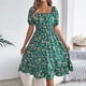 thumbnail image 1 of WILLBEST Vestidos De Lino Para Mujer, Vestido De Línea A Con Estampado Floral, Cuello Cuadrado, Manga Corta, Cintura Con Volantes En El Dobladillo Para Mujer, 1 of 3