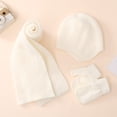 thumbnail image 2 of Winter Kids Knitting Set 4pcs Cute Solid Color Childrens Hat Scarf Gloves Keep Warm Leather Label Accessories for Cold Weather, 2 of 4