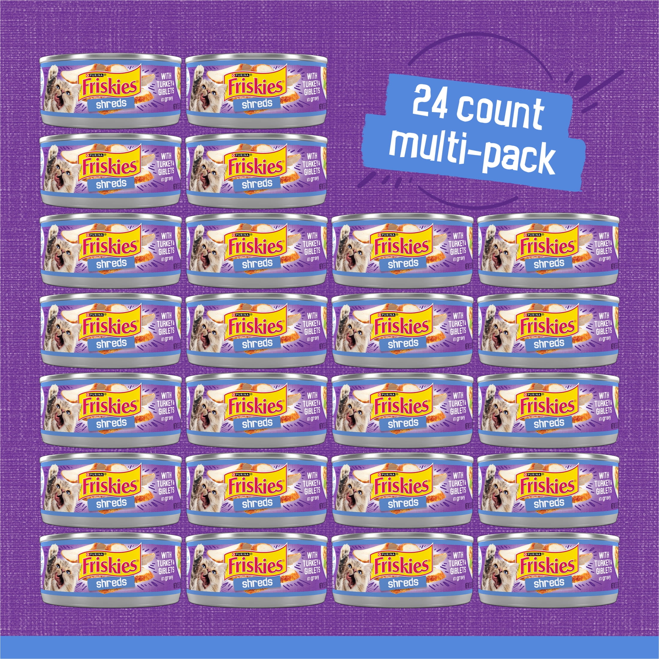 Purina Friskies Shreds Gravy, Soft Turkey and Giblets, Wet Cat Food, 5.5 oz Cans, 24 Pack