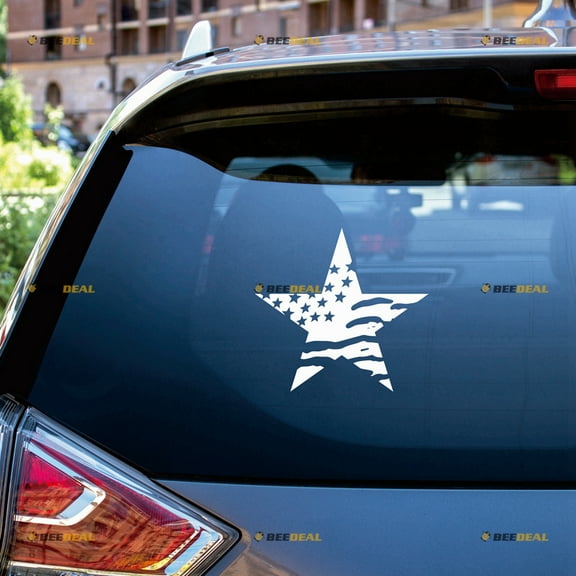 American Flag Star Sticker Decal Vinyl Distressed Tattered - 2 Pack White 5" - For Car Boat Laptop Cup No Background Die-cut