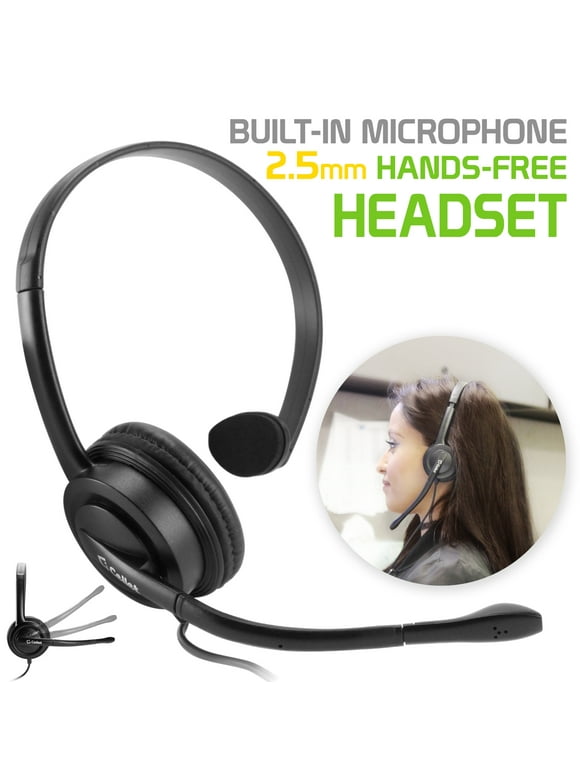 Universal Premium Mono 2.5mm Hands-Free Headset with Boom Microphone for a landline phone, cordless phones, office phones, and business phones by Cellet (Not for Smartphones)