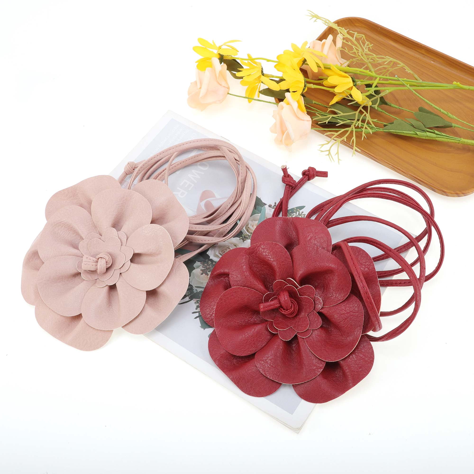 Unique Bargains Flower Adjustable Waist Belt for Fashionable Outfits Light Brown