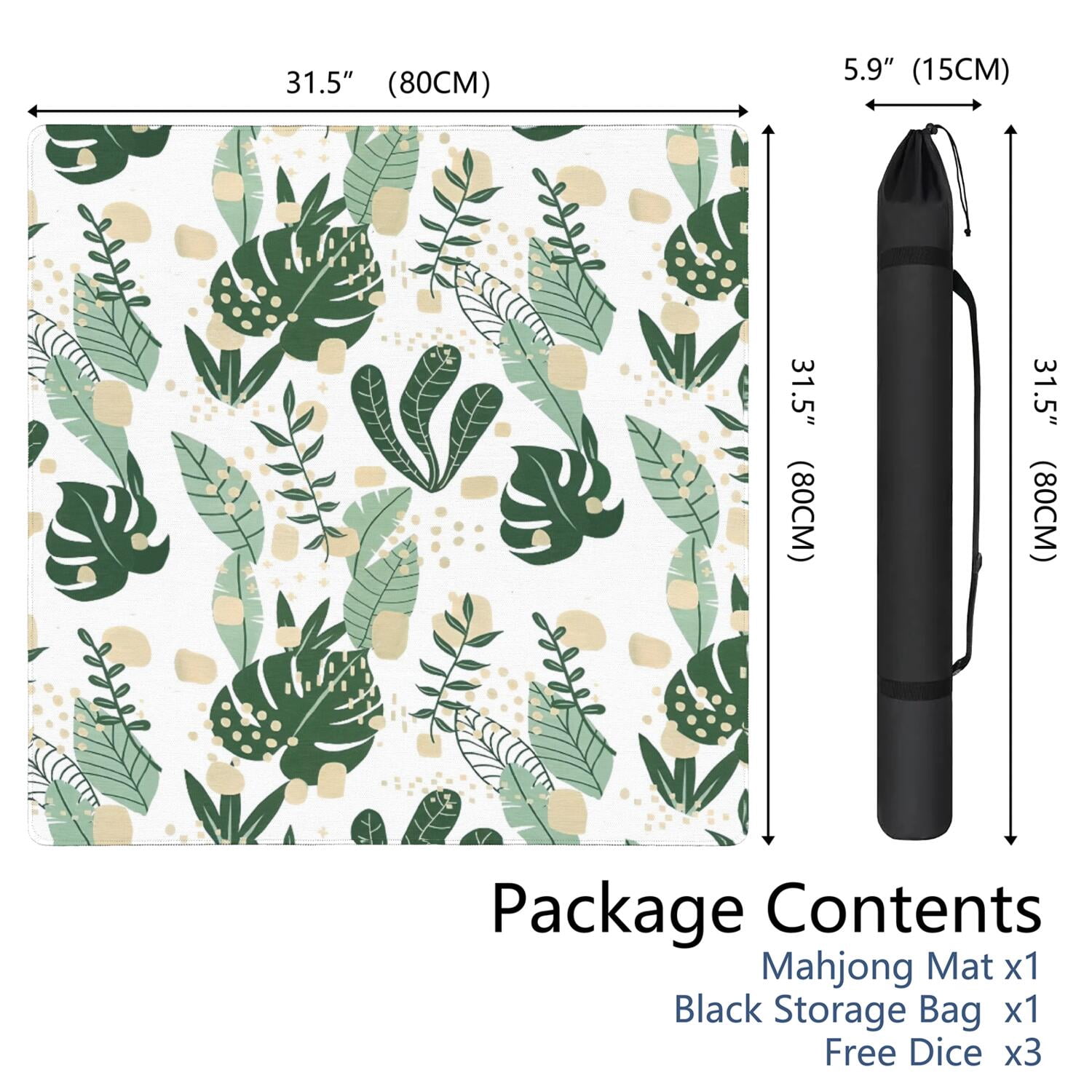 Traditional Floral Rubber Game Table Pad Extra Large 31.5 Inch Square Mat with Non-Slip Backing and Noise Dampening for Tile Play and Game Nights