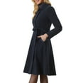 thumbnail image 4 of INSPIRE CHIC Women's Peter Pan Collar Single Breasted Belted Contrast Trim Swing Winter Coat XS Navy Blue, 4 of 6