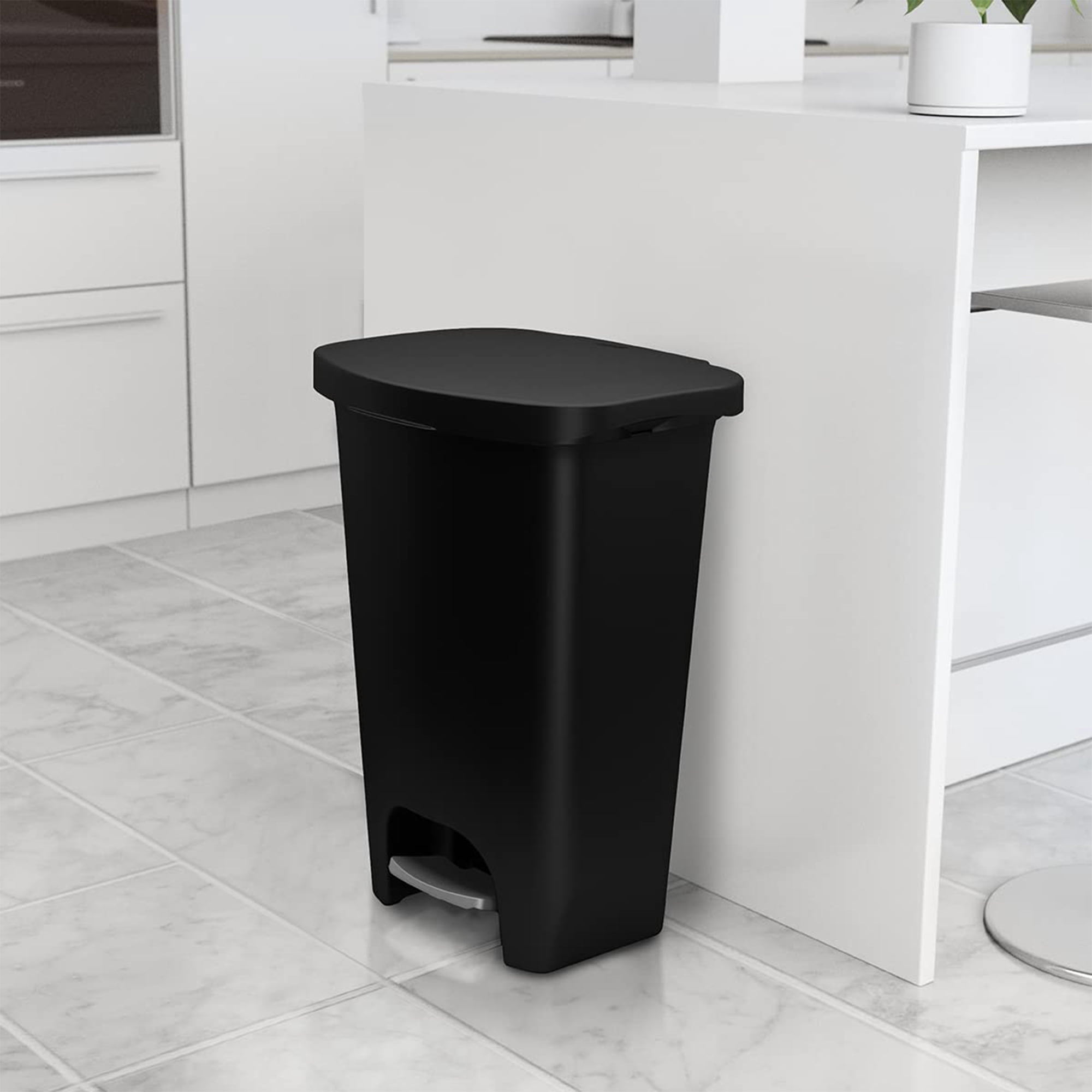 Open Box Glad Trash Can w/Lid, Foot Pedal & Garbage Bag Rings, 13 Gal, Black