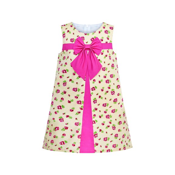 Girls Dress A-line Bow Tie Beige Rose Flower 4 Years