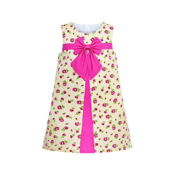 Girls Dress A-line Bow Tie Beige Rose Flower 4 Years