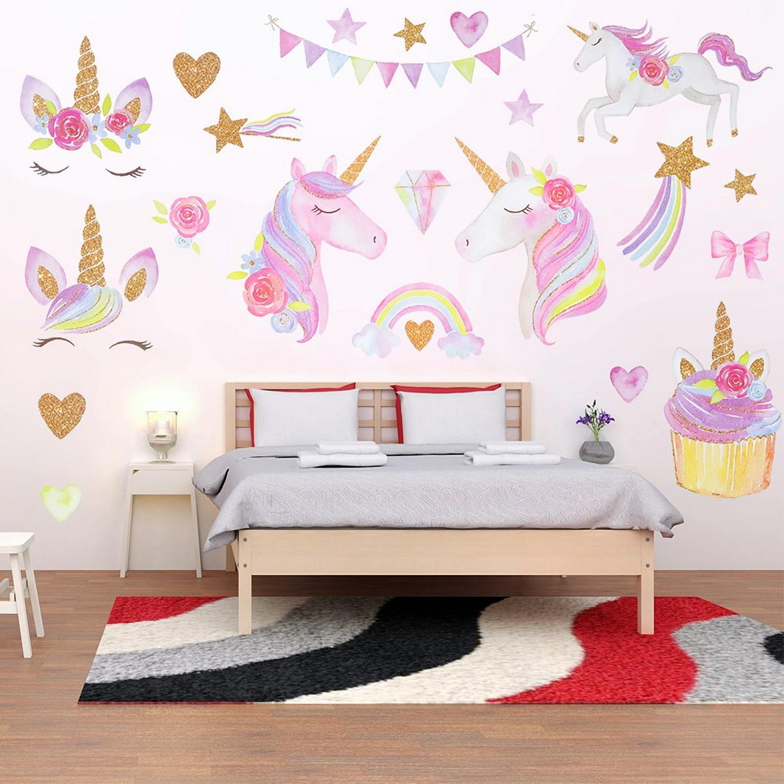 3 Sheets Unicorn Wall Decals Removable Unicorn Wall Sticker Decor for Girls Kids Bedroom Nursery Christmas Birthday Party Unicorn Bedroom Decor for Girls