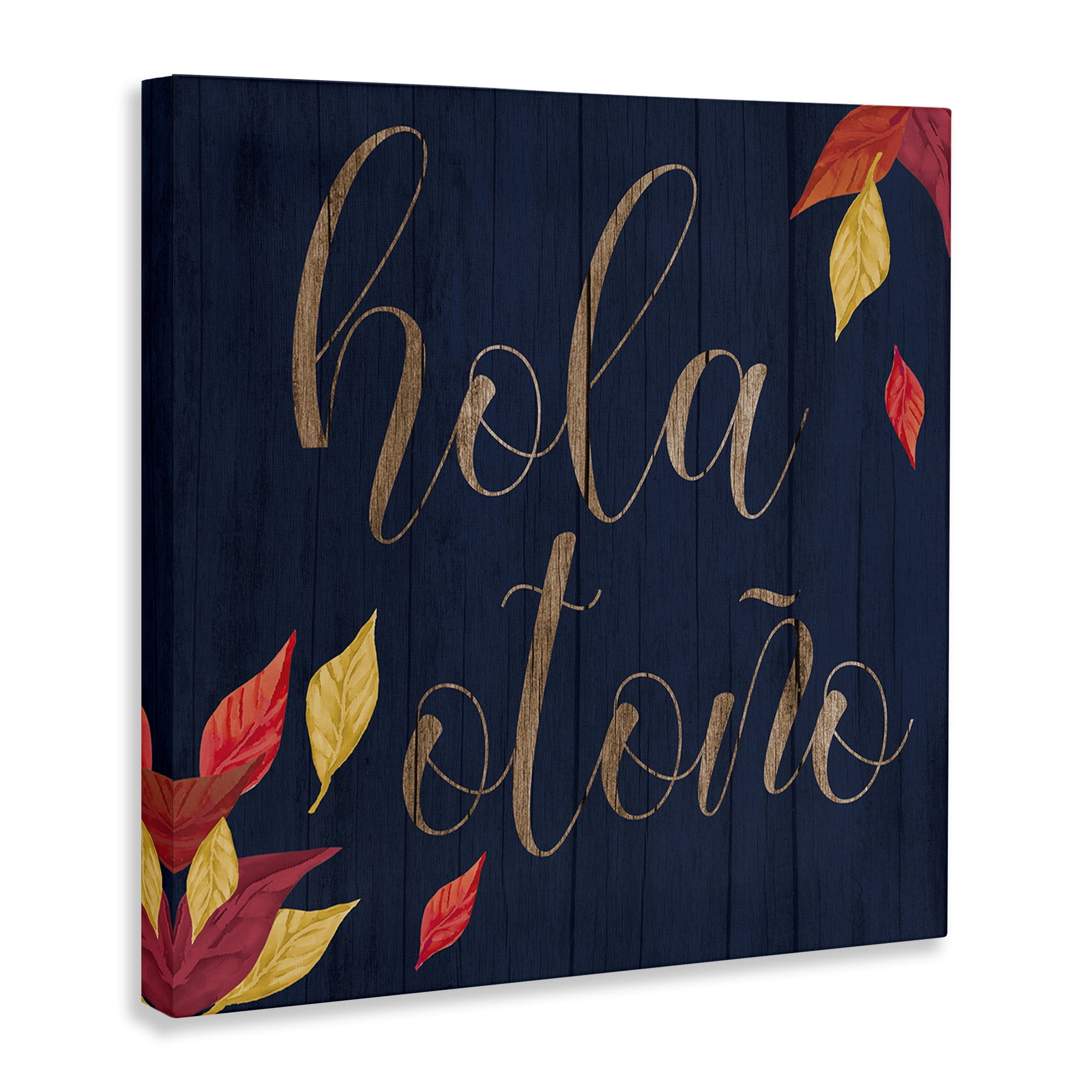 Stupell Industries Hola Otoño con Hojas Holiday Painting Wrapped Canvas Art Print Wall Art, 24 x 24