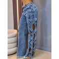 thumbnail image 4 of Women High Waisted Jeans Y2k Trendy Hollow Out Wide Straight Leg Cutout Baggy Jeans Blue M, 4 of 8
