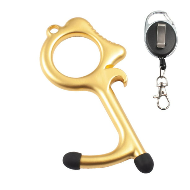 No Contact Touch Door Opener Tool With Stylus Ends Retractable Keychain Gold Walmart Com