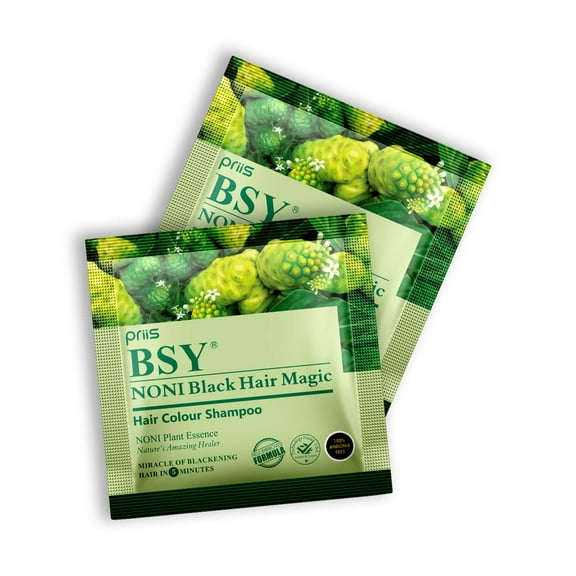 BSY Noni Black Hair Magic Hair Dye Shampoo, 12 ml-Pack of 24 Sachets | 100% Ammonia Free | Fruit based Hair Color Shampoo | Black Hair Dye | 5 minutes hair color | noni hair color | Anti Dandruff