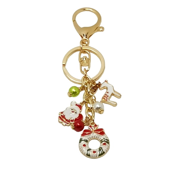 Christmas Santa Keychain Christmas Santa Oil Dripping Keychain Enamel Snowman Reindeer Tree Keyring Pendant Alloy Holiday Bag Charm for Handbags