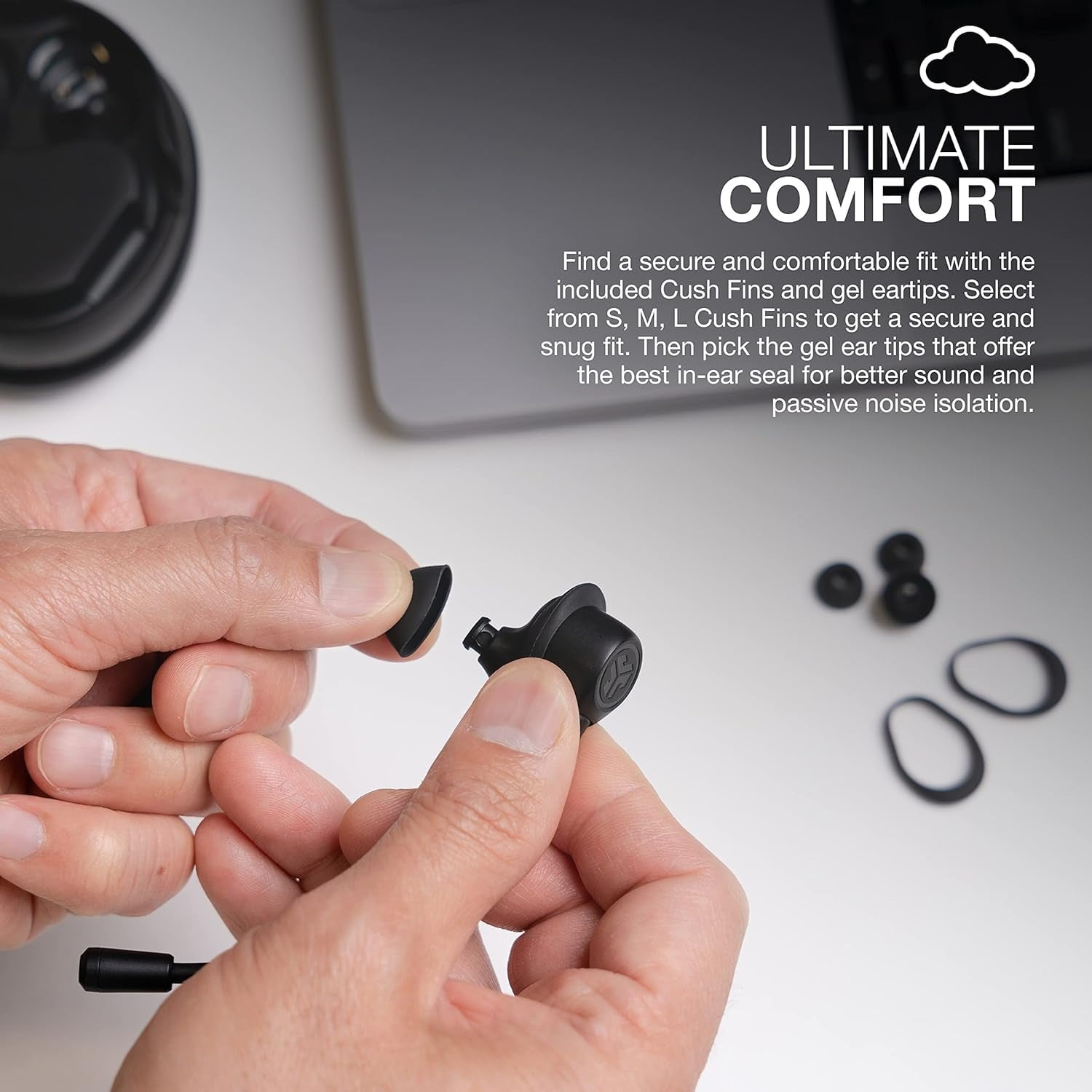 JLab Work Buds True Wireless Headset, Black, Detachable Boom Mic, 55+ Hr Playtime, Multipoint