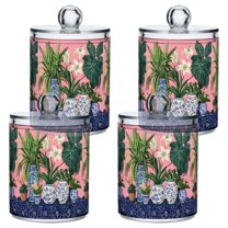 Yayeee 4 Pack Qtip Holder Bathroom Cotton Swab Canister with Lid Clear Dispenser Set, Floral Vase