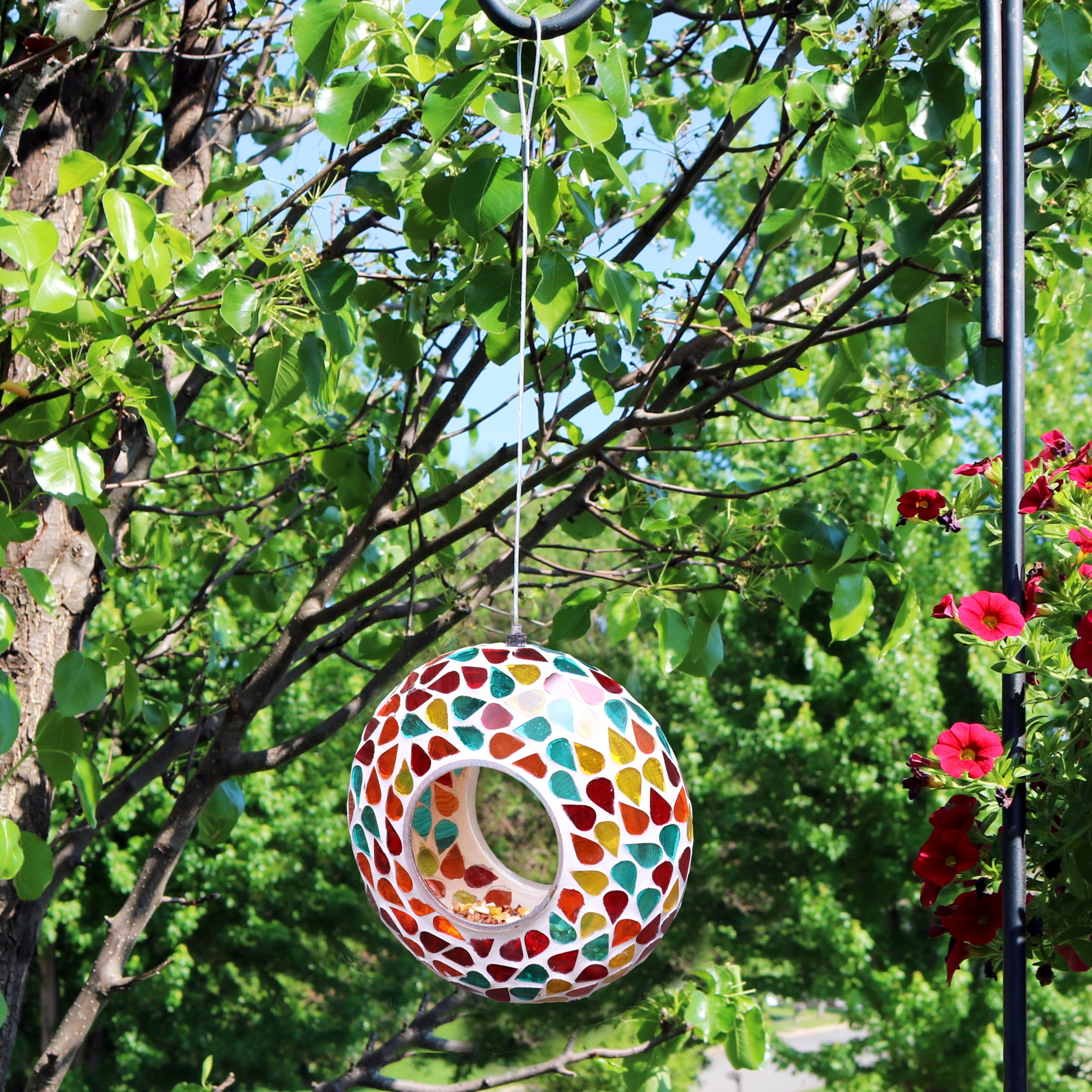 Sunnydaze Decor Mosaic Fly-Through Hanging Bird Feeder 1 Cup